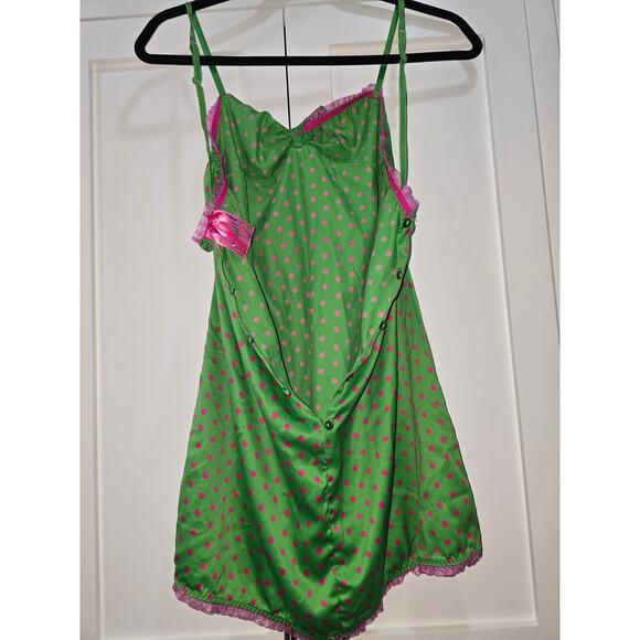 Victoria’s Secret Pout Y2K Green Pink Polka Dot Slip Dress – Size Small - Picture 9 of 12